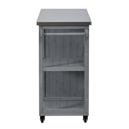 Outdoor Kitchen Island Fir Wood Prep Station with Stainless Steel Top