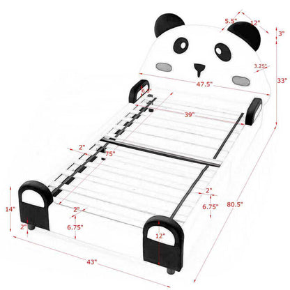 Twin Size Cute Panda-Shaped Kids Bed with Velvet Fabric