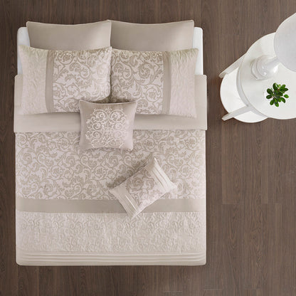 Embroidered 8 Piece Comforter Set Neutral Queen