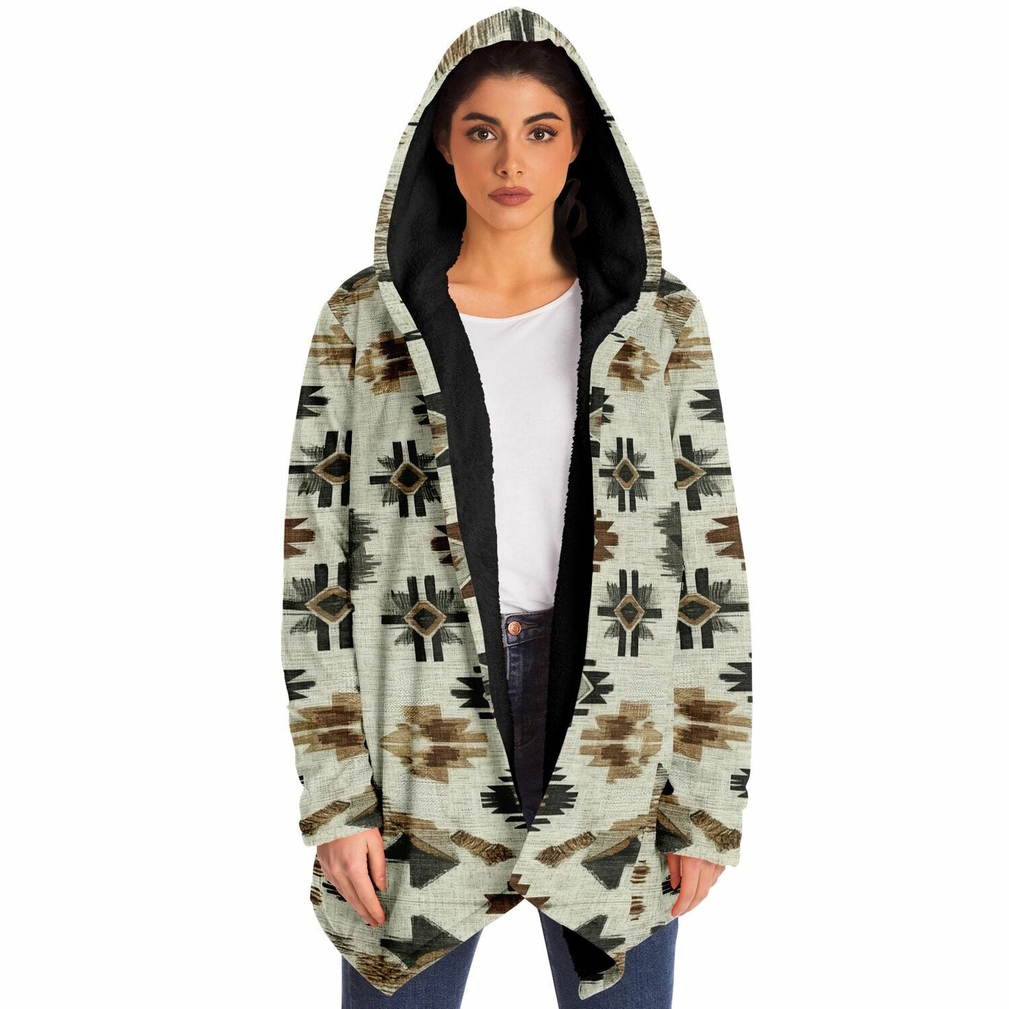 Ganado Tribal Cloak | Unisex Minky Sherpa Lined Hooded Coat | Women and Mens Festival Coat | Mountain Fashion