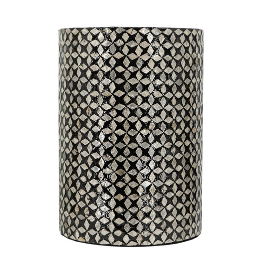 D14x20' Black Round Accent Capiz Stool, Garden Side Table