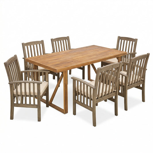 7 Pieces Acacia Wood Outdoor Dining Set