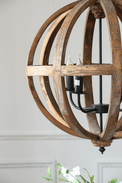 4 Light Wood Chandelier with Adjustable Chain
