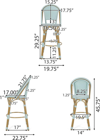 29.5' Outdoor PE Rattan and Aluminum French Barstools, Set of 2