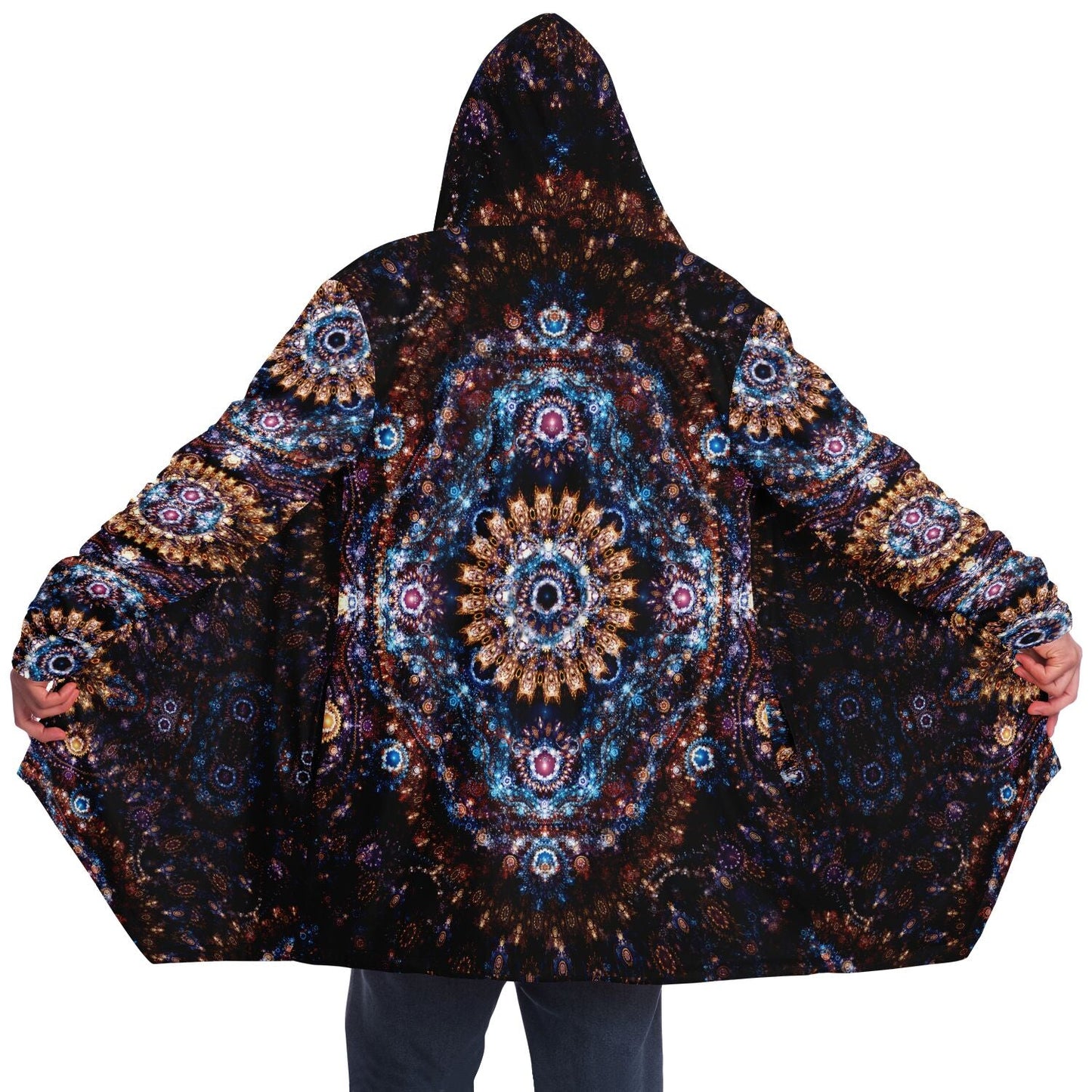 Cosmic Plane Cuddle Cloak | Unisex Minky Sherpa Lined Hooded Coat | Women and Mens Festival Coat | Mountain Fashion