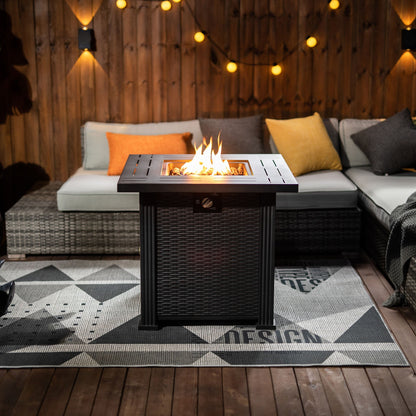 28" Propane Gas Fire Pit Table, 50000 BTU Square Steel Fire Pit