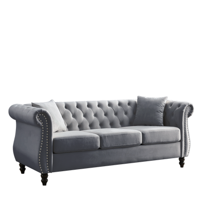 80" Grey Velvet Chesterfield Sofa