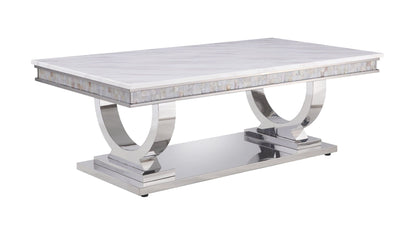 Zander Printed Faux Marble Top Mirrored Coffee Table