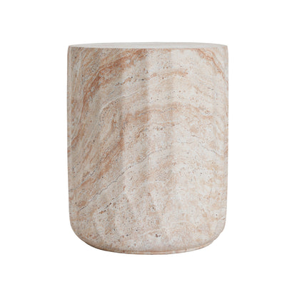 Elegant Indoor/Outdoor Lightweight Concrete Cylinder Side Table with Travertine Finish