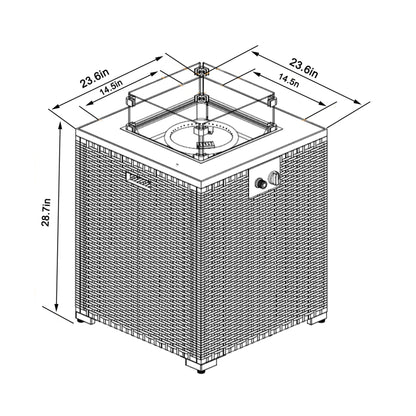24" Propane Gas Fire Pit Table with Tile Tabletop and Wicker Base