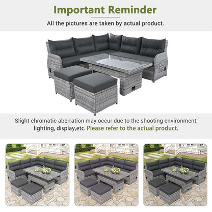 Outdoor Furniture Set Patio Rattan with Recliners and Tables