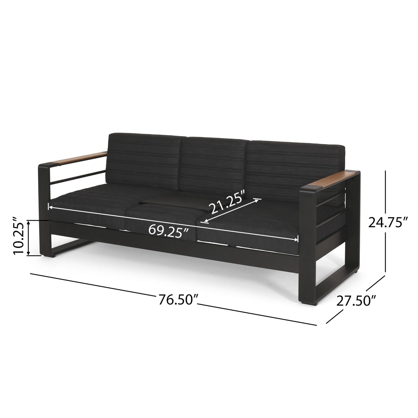 Giovanna 3 Seater Sofa With Aluminum Frame And Water Repellence Cushions - Black