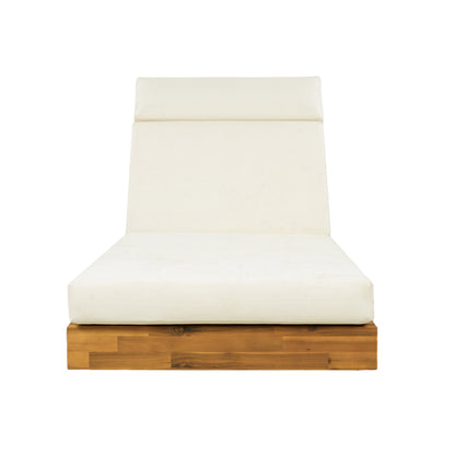 Modern Acacia Wood Outdoor Chaise Lounge with Beige Cushion