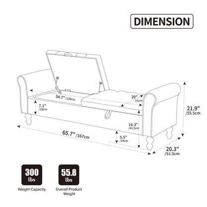 Napped Storage Bench With Rolled Armrest - Griege