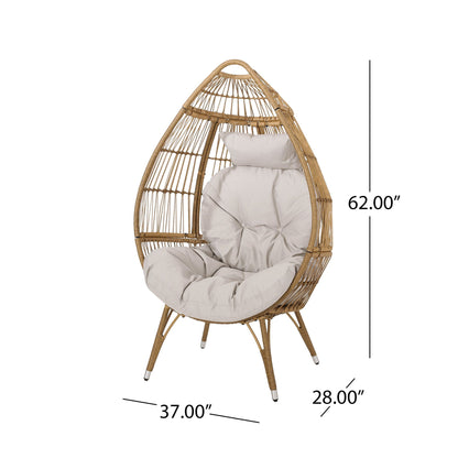 Basket Chair with Teardrop Shape and Water-Resistant Cushion - Natural
