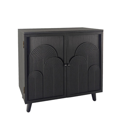 Modern Black Wood Storage Cabinet with Embossed Door