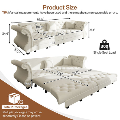 Oversized Chesterfield Pull Out Sofa Bed with Flower Tufting