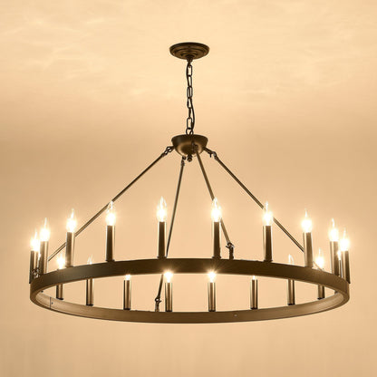 53.15 Inch Matte Black Wagon Wheel Chandelier with 18 Lights