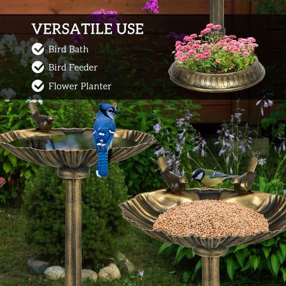 Outsunny 32' Antique Bird Bath with Pedestal Flower Planter Base