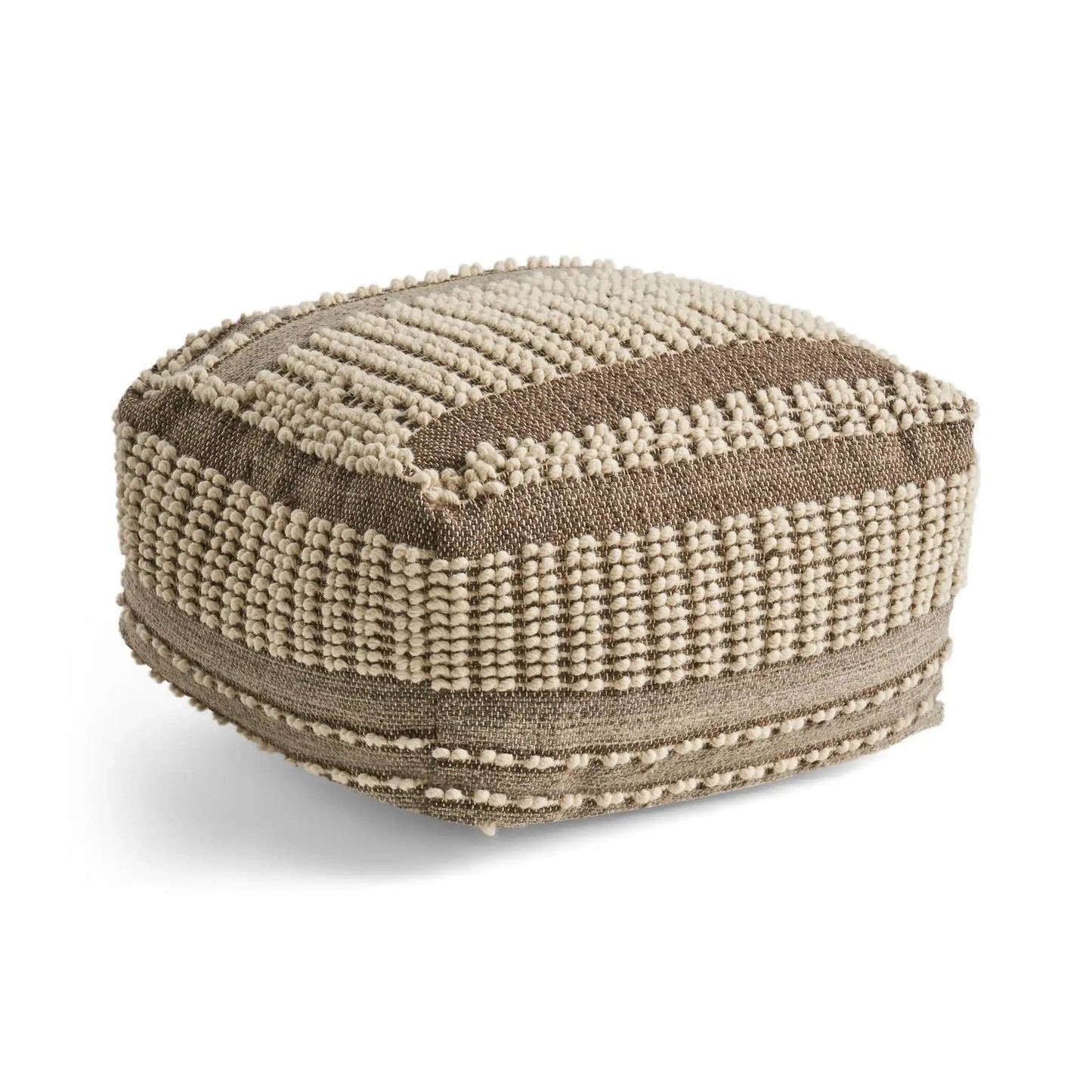 Rustic Wool and Cotton Large Pouf Handcrafted Tufted Design - Brown / Beige
