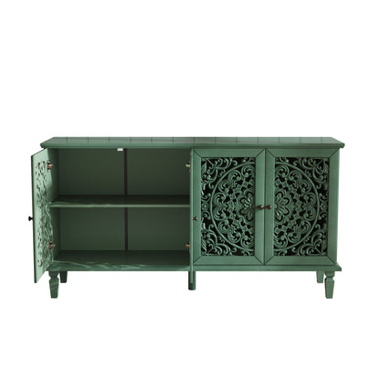 60' Antique Buffet Cabinet with Floral Carvings