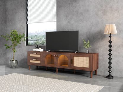 Rattan TV Stand with 3 Cabinets and 2 Drawers