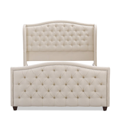 Marcella Upholstered Shelter Headboard Bed Set, Queen, Sky Neutral Beige Polyester