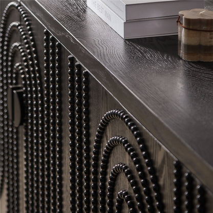 Modern Black Sideboard Cabinet with Nailhead Accents