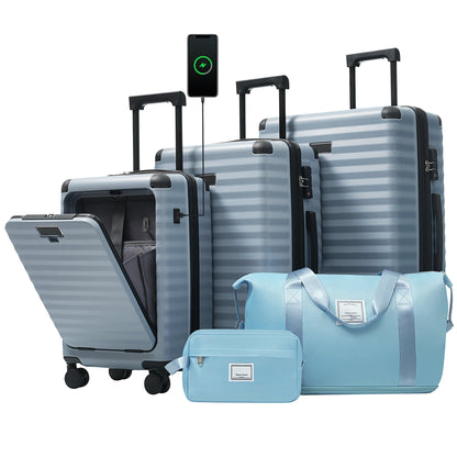 Deluxe 5-Piece Hard-Side Luggage Set with USB and TSA Security
