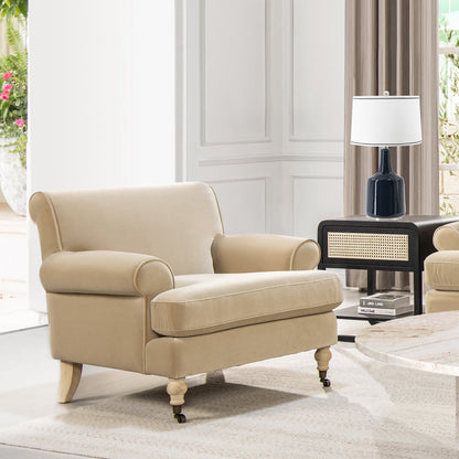 Alana 38' Lawson Accent Arm Chair Metal Casters, Fawn Brown Performance Velvet