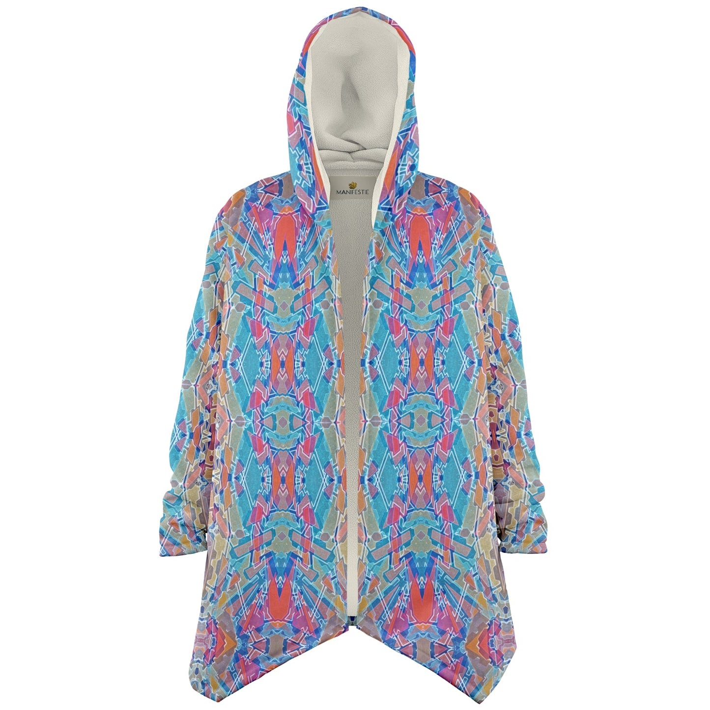 Electric Totem Cuddle Cloak | Unisex Minky Sherpa Lined Hooded Coat | Women and Mens Festival Coat | Mountain Fashion