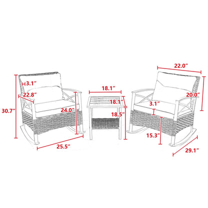 3pcs Rocking Rattan Set - Grey