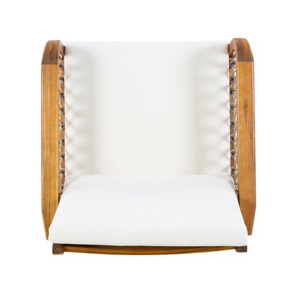 Outdoor Acacia Wood Club Chair with Handwoven Rope, Teak Finish