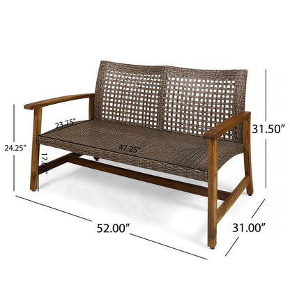 Hampton Outdoor Acacia Wood Wicker Loveseat