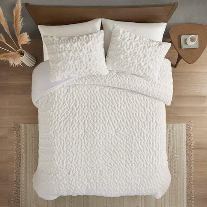 Full/Queen Ruched Fur Down Alternative Comforter Set