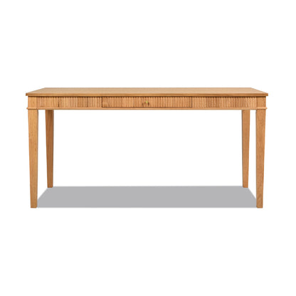 Dumont Modern Farmhouse 1-Drawer Fluted Home Office Writing Desk, Natural Blonde Solid Rubberwood & Rubberwood Veneer