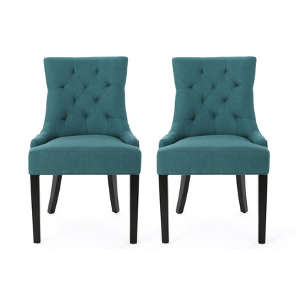 Dining Chair Set of 2 with Upholstered Diamond Tufting and Espresso Birch Legs - Teal