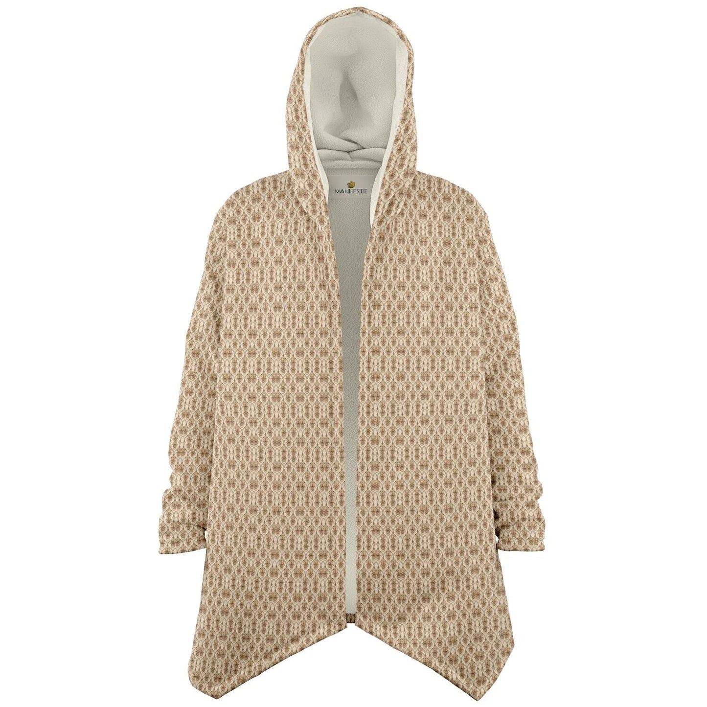 Cream Baroque Cuddle Cloak | Unisex Minky Sherpa Hooded Coat | Women and Mens Festival Coat | Mountain Fashion