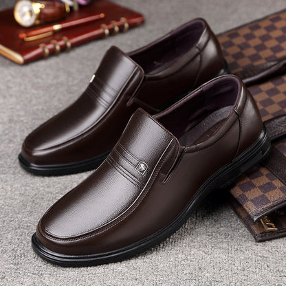 Men's Leather Genuine Flat Sole Round Toe Soft Sole Non-slip Casual Shoes For Middle-aged