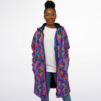 Tie Dye Grateful Dead Cuddle Coat | Unisex Minky Sherpa Lined Coat with Hood, Zipper and Pockets | Women and Mens Festival Coat | Mountain Fashion