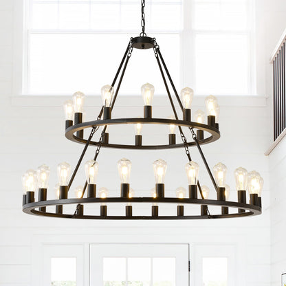 52 Inch Black Wagon Wheel Chandelier, 36-Lights