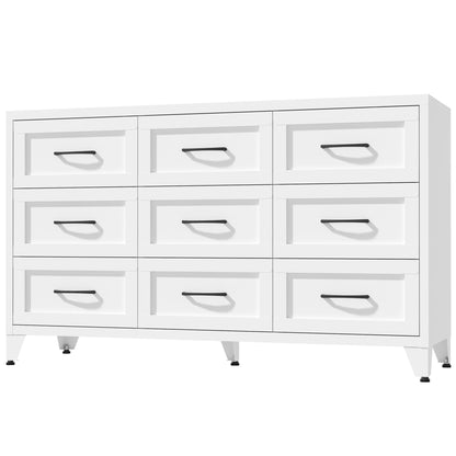 9 Drawer White Metal Dresser with Quiet-Glide Rails