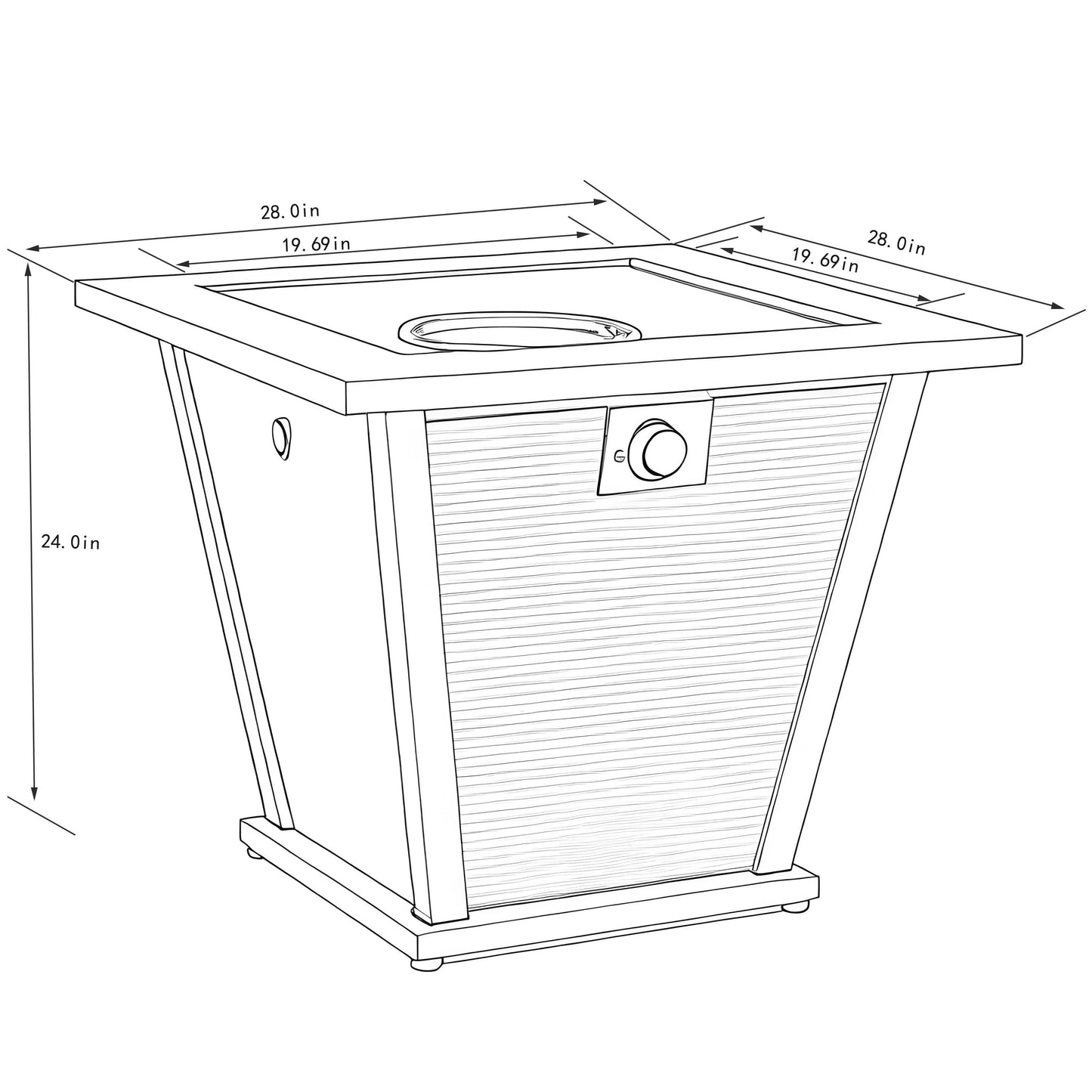 28" Propane Gas Fire Pit Table - 50000 BTU Square Steel Fire Pit