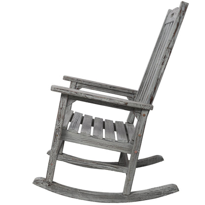 Wooden Oversized Porch Rocker Chair With Wide Seat and Tall Backrest