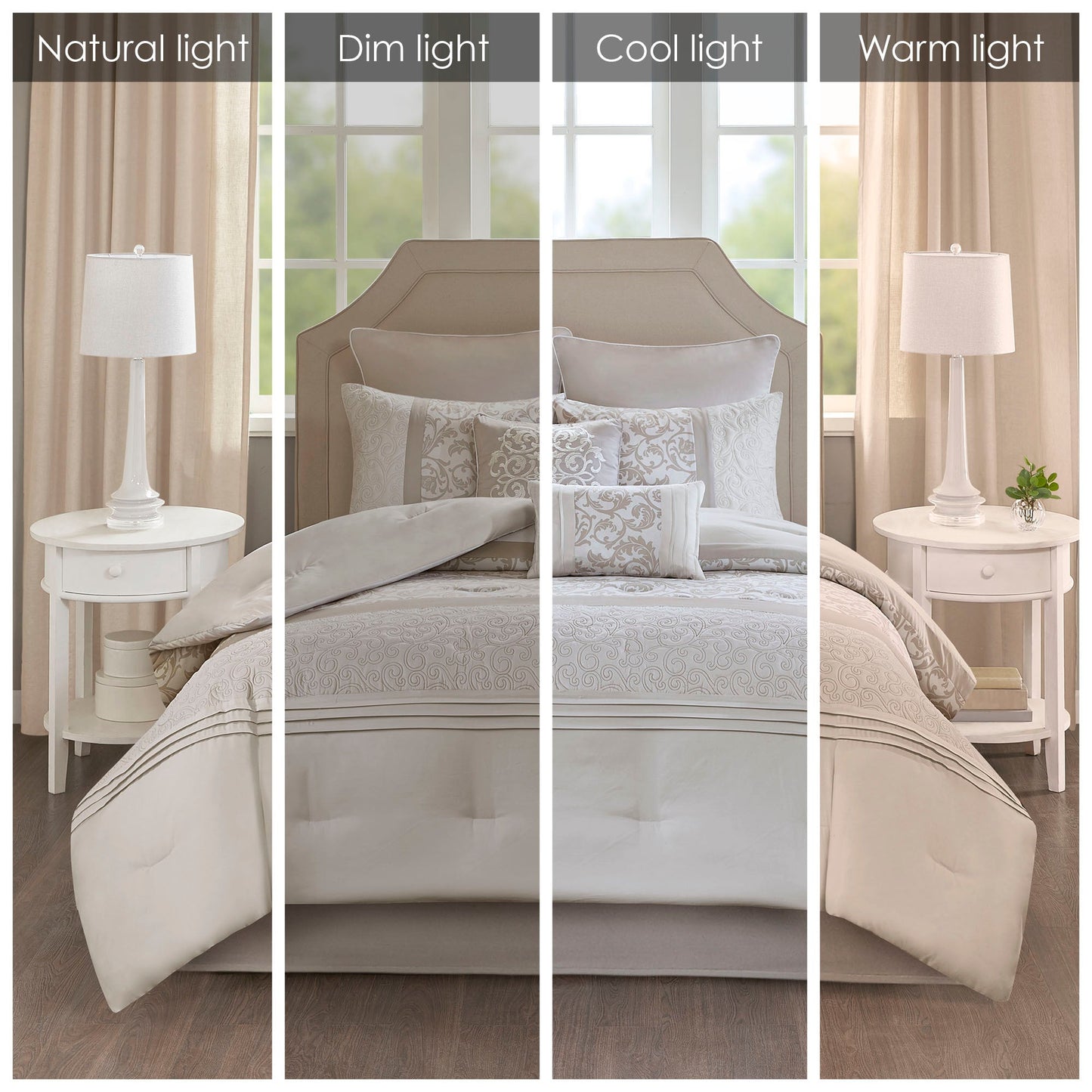 Embroidered 8 Piece Comforter Set Neutral King