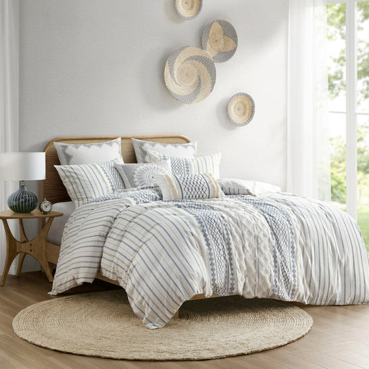King/Cal King Cotton Printed Duvet Cover Set with Chenille