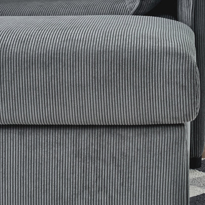 Comfy Corduroy Oversized Chaise Lounge Chair with Ottoman and Storage