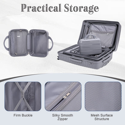 4-Piece PP Spinner Wheel Luggage Set with Cosmetic Case, Light Gray