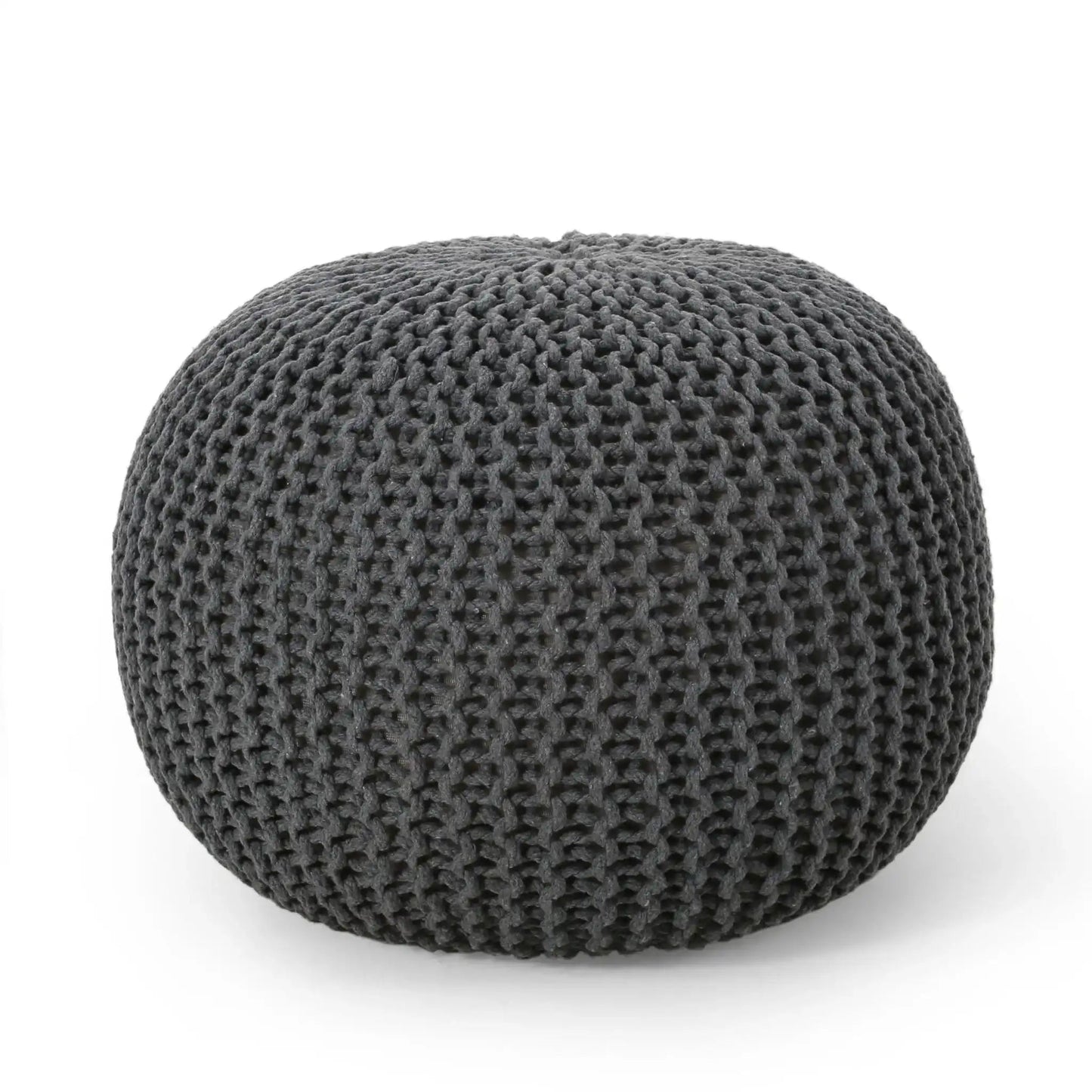 Bordeaux Knitted Cotton Round Pouf - Versatile Ottoman and Floor Cushion