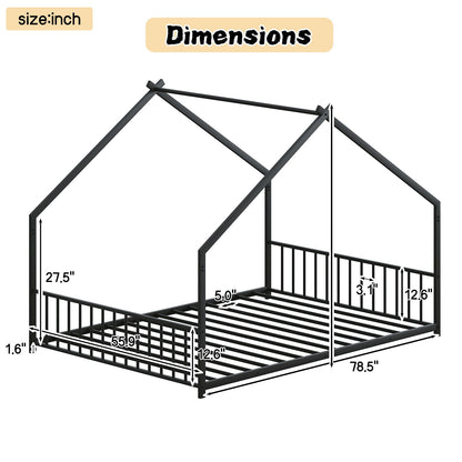 Full Size Rooftop Bed Frame LED Lights For Kids - Black